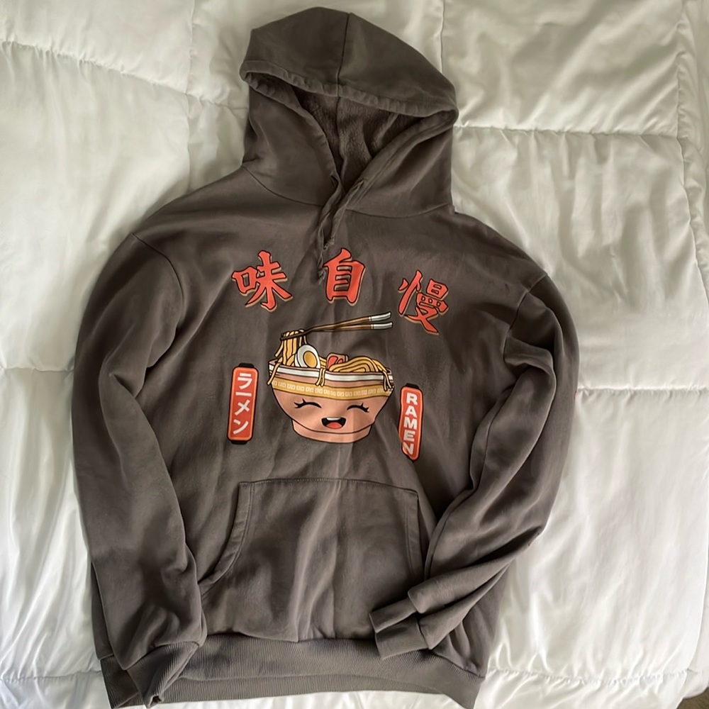 Social Scene, medium grey ramen hoodie.